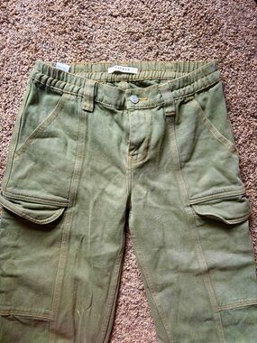 PacSun Olive Baggy Mid-Rise Utility Cargo Pants with Elastic Waist